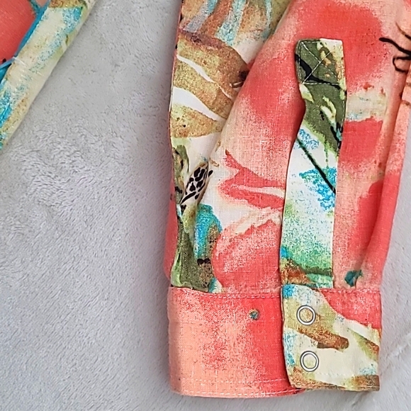 Chicos Linen Tropical Print Shirt Size 3 XL Button Down Resortwear Vacation - Picture 14 of 16